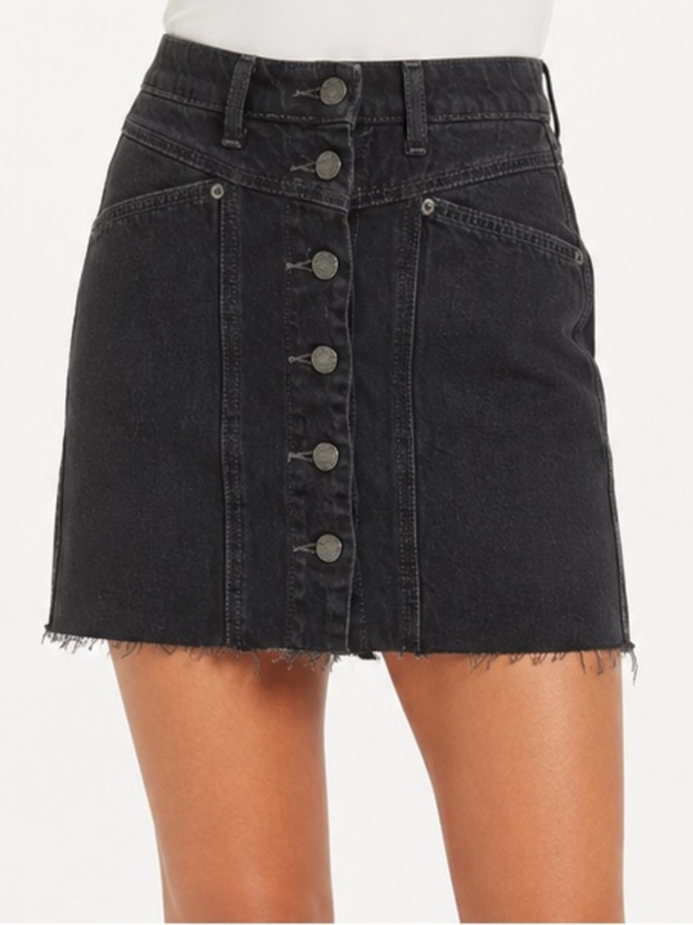 Rails Canyon Inked Raw Hem Denim Mini Skirt 24 NWT Button Front Black
